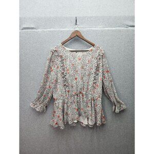 Womens Floral & Leopard Print Ruffle Blouse 18/20W EST. 1946 Polyester Button Ba